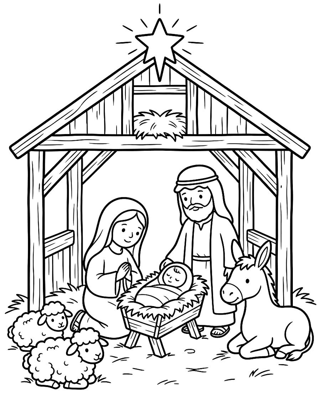 Baby Jesus in the manger coloring page for kids