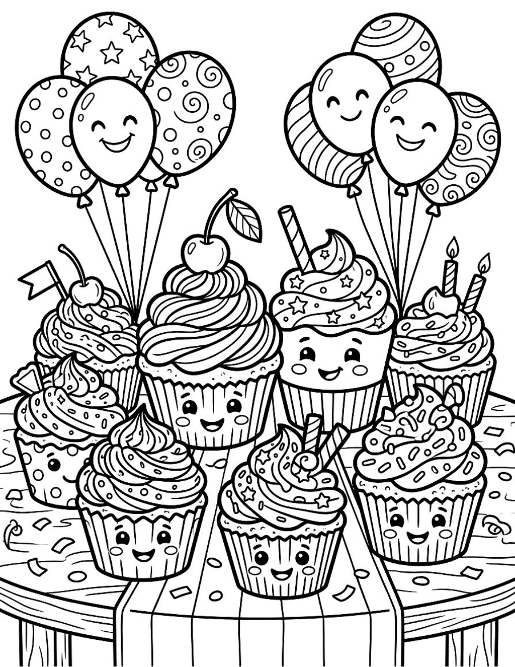 Cupcake party coloring page for kids