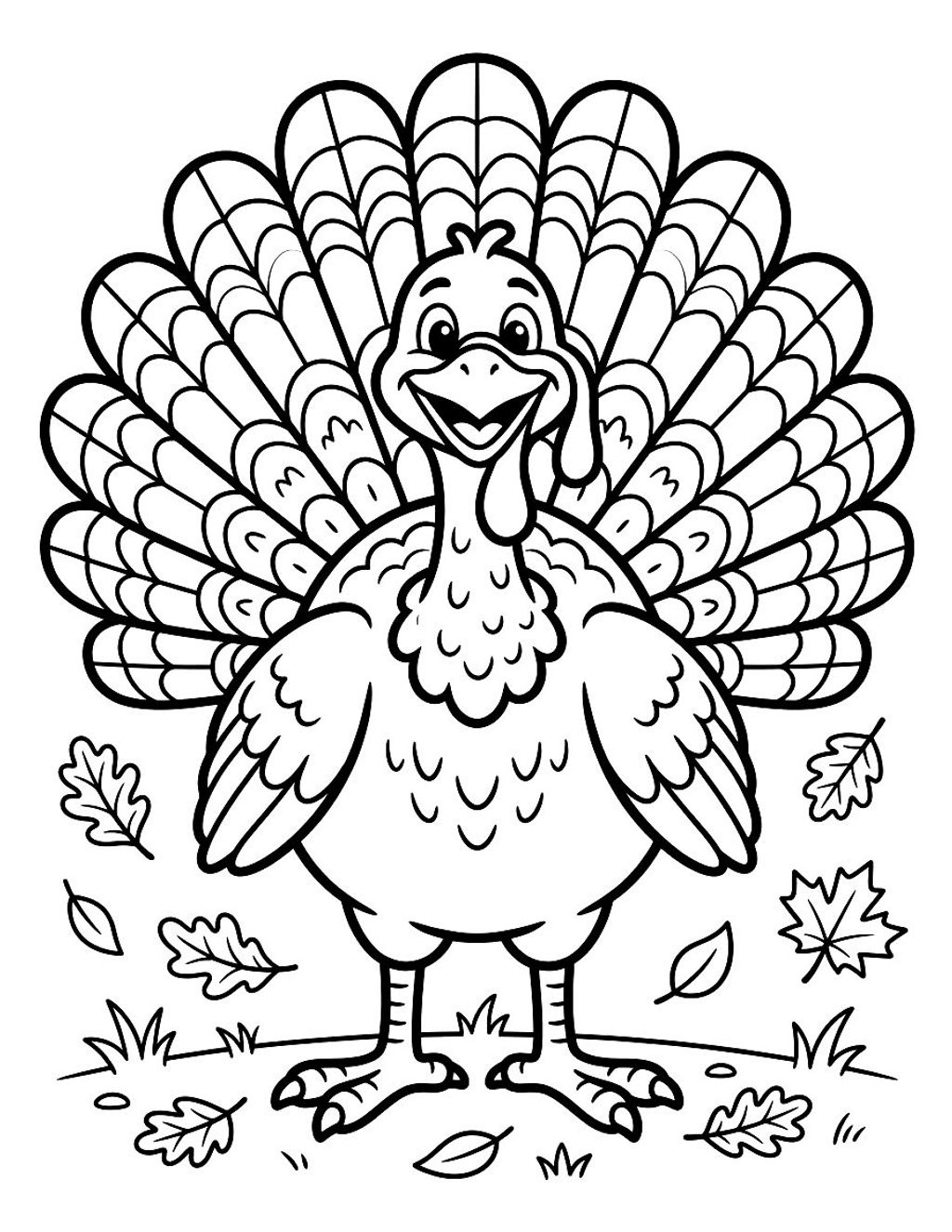 Friendly thanksgiving turkey coloring page for kids