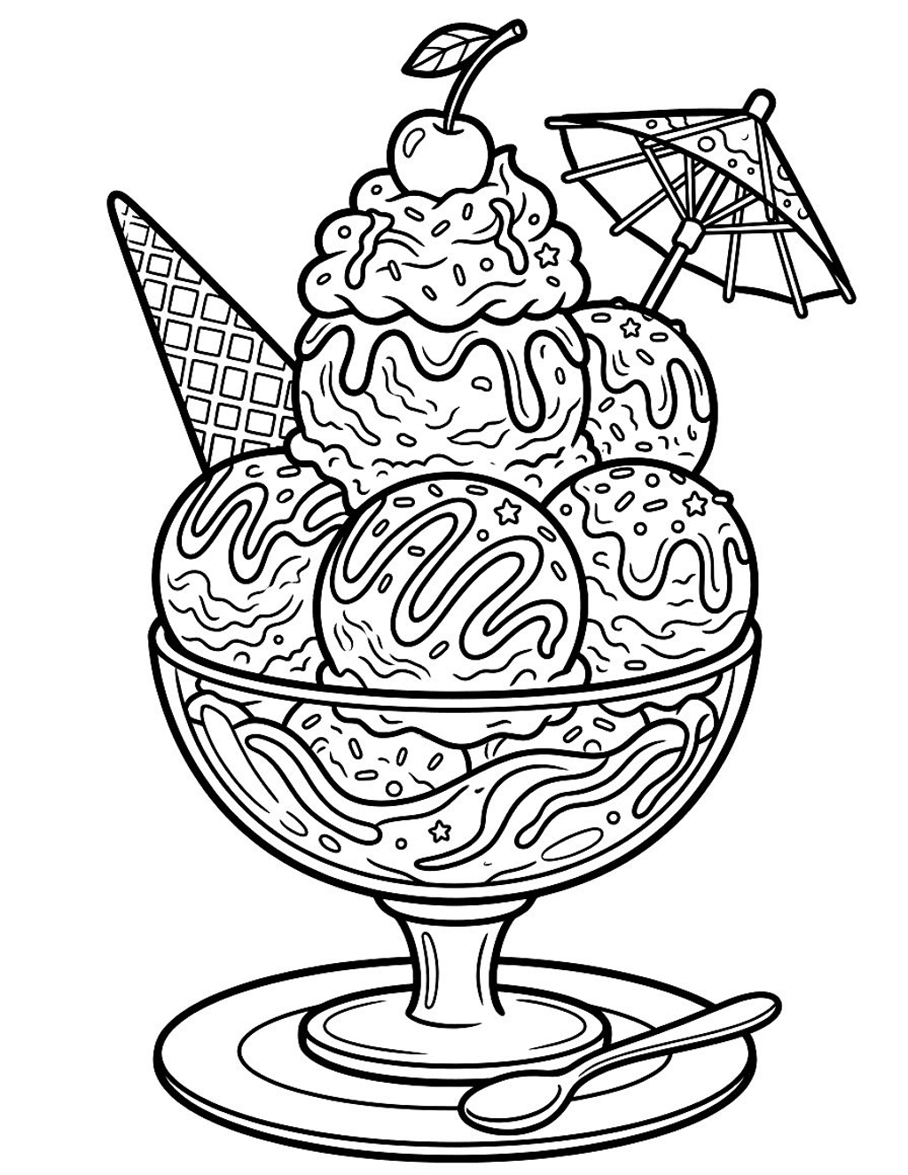 Giant ice cream sundae coloring page for kids