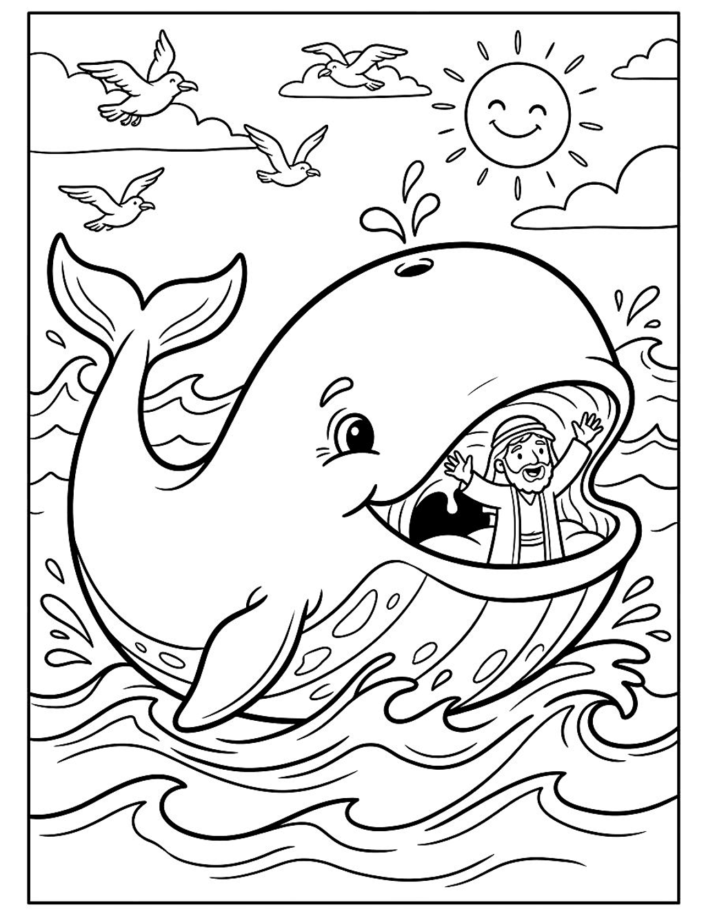 Jonah and the whale coloring page for kids