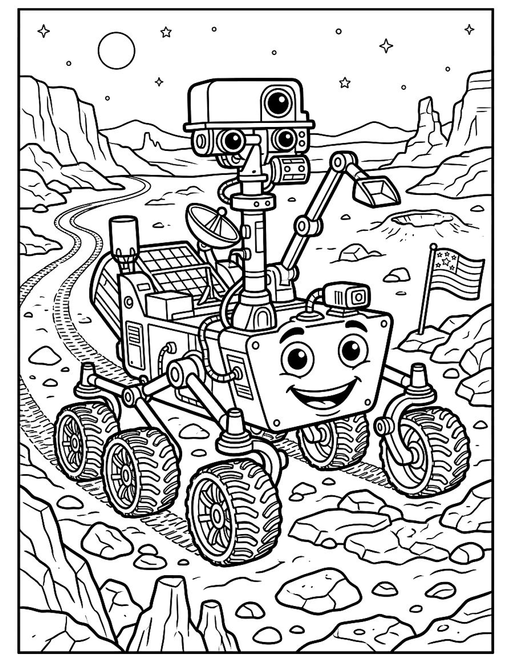 Rover on Mars coloring page for kids