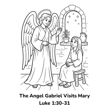 The angel Gabriel visits Mary coloring page for kids