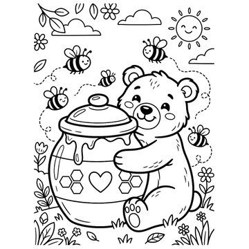 Bear and a honey pot coloring page for kids