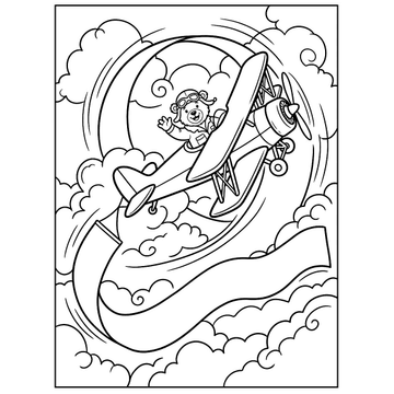 Biplane through the clouds coloring page for kids