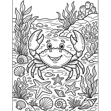 Crab in a tide pool coloring page for kids