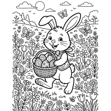Easter bunny and eggs coloring page for kids