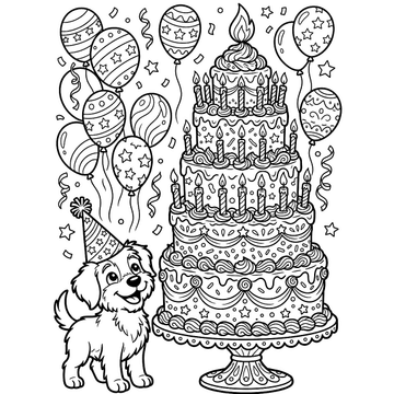 Giant birthday cake coloring page for kids