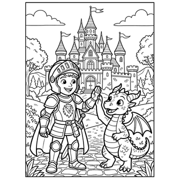 Knight and friendly dragon coloring page for kids