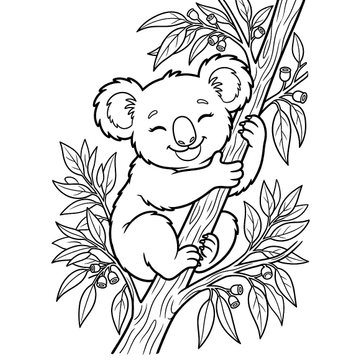 Koala hugging a tree coloring page for kids