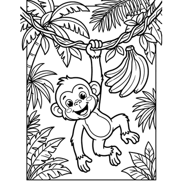 Monkey hanging from a vine coloring page for kids