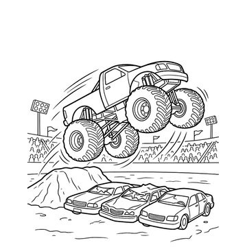 Monster truck jump coloring page for kids