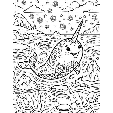 Narwhal in the Arctic coloring page for kids