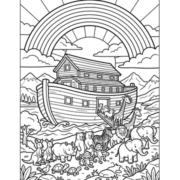 Noah's Ark with animals coloring page for kids