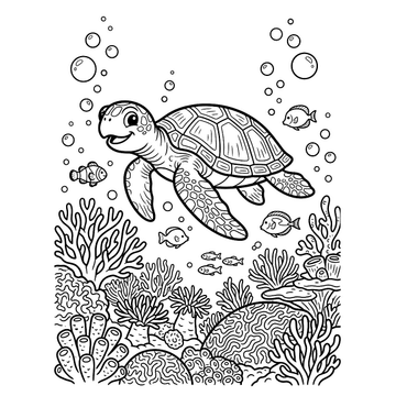 Sea turtle on a coral reef coloring page for kids