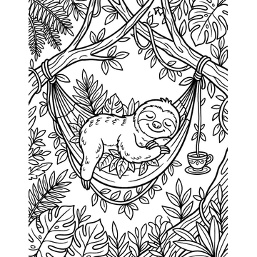 Sloth in a hammock coloring page for kids