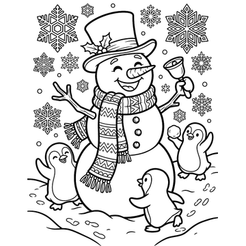Snowman and friends coloring page for kids