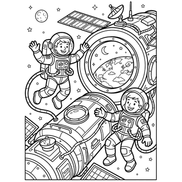 Space station adventure coloring page for kids