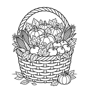Thanksgiving harvest basket coloring page for kids
