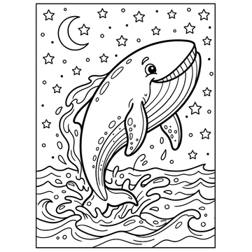 Whale singing to the stars coloring page for kids